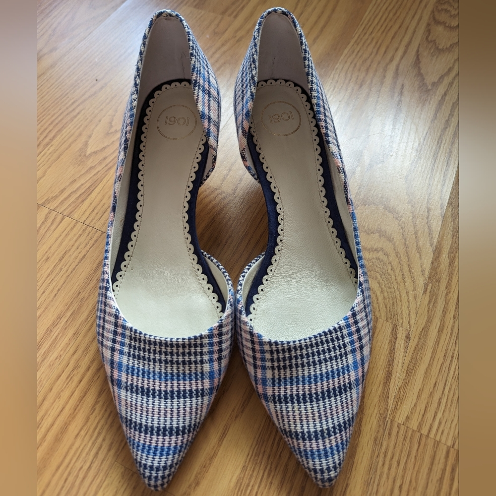 1901 Asromona Pumps Blue Plaid Fabric Size 7.5